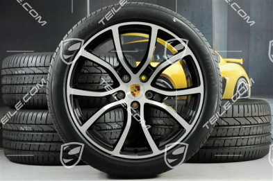 21" koła letnie Cayenne Exclusive Design, komplet, felgi 9,5J x 21 ET46 + 11,0J x 21 ET58 + opony letnie Pirelli P Zero 285/40 R21 + 315/35 R21, z czujnikami ciśnienia, czarne (wysoki połysk)