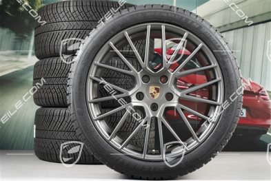 21" Cayenne COUPÉ RS Spyder Winterräder Satz, Felgen 9,5J x 21 ET46 + 11,0J x 21 ET49 + Michelin Winterreifen 275/40 R21 + 305/35 R21, mit RDK-Sensoren, Platinum Seidenmatt