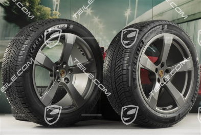 20" "Macan Sport" Winterräder Satz, Felgen 9J x 20 ET26 + 10J x 20 ET19, Michelin Winterreifen 265/45 R 20 + 295/40 R 20, Platinum Seidenmtatt, mit RDK-Sensoren