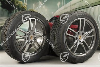 20" Cayenne COUPE Sport Winterräder Satz, Felgen 9J x 20 ET50 + 10,5J x 20 ET55 + Continental Winterreifen 275/45 R20 + 305/40 R20, mit RDK-Sensoren, Platinum Seidenmatt
