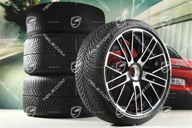 20+21" 911 Turbo S koła zimowe, komplet, felgi 8,5J x 20 ET40 + 11,5 x 21 ET62 + NOWE opony zimowe Michelin 245/35 R20 + 315/30 R21, czarny wysoki połysk + frezowana powierzchnia ramion