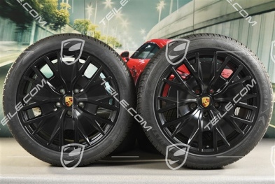 20" koła zimowe Turbo S Aero Design, komplet, felgi 9J x 20 ET54 + 11J x 20 ET60 + opony zimowe Goodyear 245/45 R20 + 285/40 R20, czarny satynowy mat