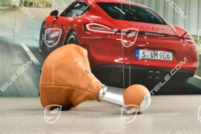 Turbo, Schaltknauf /Schalthebelknopf mit Schaltmanschette Leder, Naturbraun