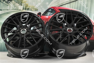 21-inch wheel rim set Cayenne RS Spyder, 11J x 21 ET49 + 9,5J x 21 ET46, black high gloss, for Cayenne Coupé
