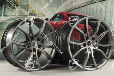 21-inch wheel rim set Cayenne Exclusive Design, 11J x 21 ET49 + 9,5J x 21 ET46, for Cayenne Coupé, Platinum satin matt