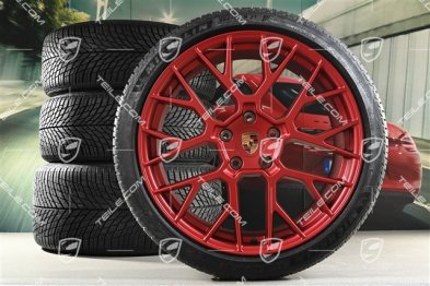 20"+21" RS Spyder Design, koła zimowe, komplet, felgi 8,5J x 20 ET50 + 11J x 21 ET82 + opony zimowe Michelin 245/35 R20 + 305/30 R21, z czujnikami ciśnienia, czerwone - Pyro Red