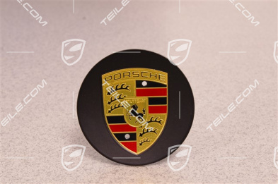 Hub cap set, crest coloured, concav, silk-gloss black