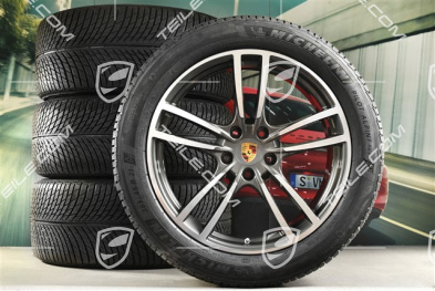 21" koła zimowe Cayenne Turbo, komplet, felgi 9,5J x 21 ET46 + 11,0J x 21 ET58 + NOWE opony zimowe Michelin 285/45 R21 + 305/40 R21, z czujnikami ciśnienia, Titanium