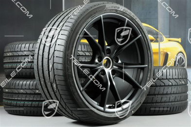 20-inch summer wheels set Carrera S IV, rims 8,5 J x 20 ET49 + 11,5 J x 20 ET56 + Pirelli summer tyres 245/35 ZR20 + 305/30 ZR20, with TPMS, Black satin matt