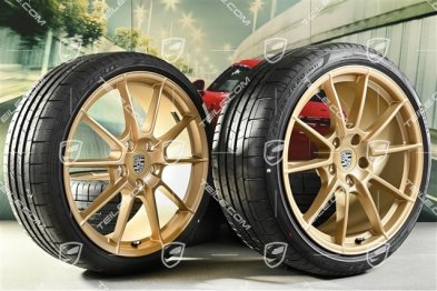 20" 718 Sport / Spyder Sommerräder Satz, Felgen 8,5J x 20 ET57 + 10,5J x 20 ET47 + NEUE Pirelli Sommerreifen 235/35 ZR20 + 265/35 ZR20, mit RDK-Sensoren, aurum seidenmatt