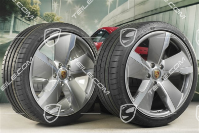 21" koła letnie Exclusive Design, komplet, felgi 9,5J x 21 ET60 + 11,5J x 21 ET66 + NOWE opony letnie Goodyear 265/35 R21 + 305/30 R21, srebrne