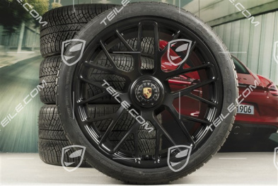 20" Turbo S Zentralverschluss Winterräder Satz für Turbo S / GTS, Felgen 8,5J x 20 ET51 + 11J x 20 ET59 + NEUE Michelin Pilot Alpin PA4 N1 Winterreifen 245/35 R20+295/30 R20, RDK-Sensoren, schwarz seidenmatt