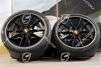Zestaw 20-calowych felg letnich Carrera S III, felgi 8,5J x 20 ET51 + 11J x 20 ET52 + NOWE opony letnie Pirelli P Zero 245/35 ZR20 + 305/30 ZR20, z czujnikami RDK, czarne, wysoki połysk