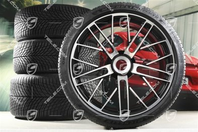 20+21" 911 Turbo S koła zimowe, komplet, felgi 8,5J x 20 ET40 + 11,5 x 21 ET62 + NOWE opony zimowe Michelin 245/35 R20 + 315/30 R21, czarny wysoki połysk + frezowana powierzchnia ramion