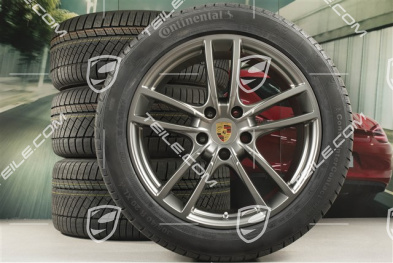 20-inch Cayenne COUPE Sport winter wheel set, rims 9J x 20 ET50 + 10,5J x 20 ET55 + NEW Continental winter tyres 275/45 R20 + 305/40 R20, with TPMS, Platinum satin matt