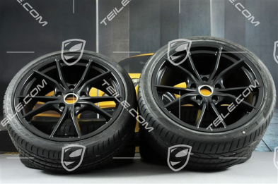 20-inch summer wheels set Carrera S IV, rims 8,5 J x 20 ET49 + 11,5 J x 20 ET56 + Pirelli summer tyres 245/35 ZR20 + 305/30 ZR20, with TPMS, Black satin matt