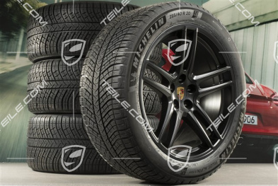 20" "Macan Turbo" Winterräder Satz, Felgen 9J x 20 ET26 + 10J x 20 ET19 + NEUE Michelin Latitude Alpin 5, 265/45 R20 + 295/40 R20, schwarz seidenmatt, mit RDK-Sensoren