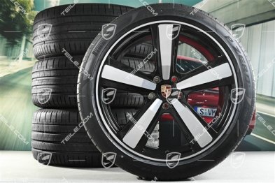 22" Sommerräder Cayenne Exclusive Design Sport, Felgen 10J x 22 ET48 +11,5J x 22 ET61 + Pirelli Sommerreifen 285/40 R22 + 315/35 R22, schwarz hochglanz, aus Neuwagen / ca. 30 Km, DOT/Bj. 2025