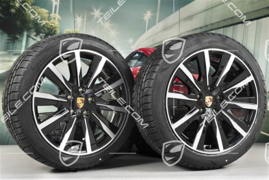 20" koła zimowe Taycan Tequipment Design, komplet, felgi 9J x 20 ET54 + 11J x 20 ET60, opony zimowe Pirelli 245/45 R20 + 285/40 R20, czarny wysoki połysk
