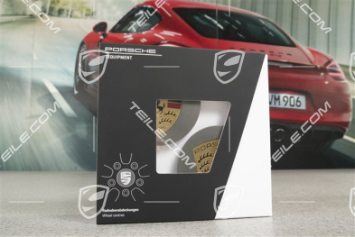 Hub cap set, crest coloured, convex, silk-gloss platinum