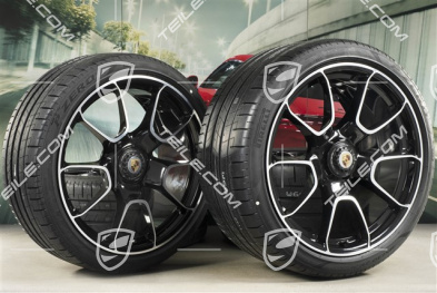 20"+21" Turbo S Exclusive Design Sommerräder Satz, Felgen 9,5J x 20 ET44 + 12J x 21 ET70 + Pirelli Sommerreifen 255/35 R20 + 315/30 R21, schwarz hochglanz