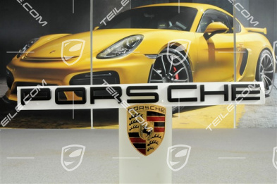 LED lampy tylne, zestaw z blendą klapy, ciemne/czarne, komplet: lewa+prawa+środkowa, czarny napis „PORSCHE"