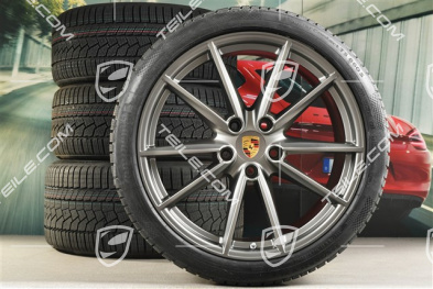 20/21-inch Carrera S winter wheel set, wheel rims 8,5J x 20 ET53 + 11J x 21 ET66 + NEW Continental winter tyres 245/35 R20 + 295/30 R21, in Platinum satin-mat