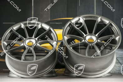 20"+ 21" GT3RS Felgensatz, mit GT3RS Schriftzug, 9,5J x 20 ET50 + 12,5J x 21 ET48, Platinum Seidenmatt