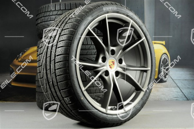 20-inch winter wheels set Carrera S (IV), rims 8,5J x 20 ET49 + 11J x 20 ET56 + NEW Pirelli Sottozero II winter tyres 245/35 R20 + 295/30 R20, in platinum