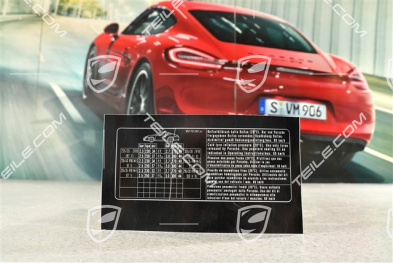 Identification / notice sticker for tire pressure Turbo