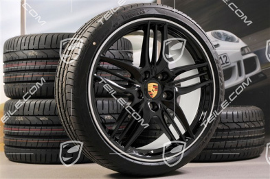 20" SportDesign Sommerräder Satz, Schwarz (hochglanz) - exlusive 911, 8,5J x 20 ET51 + 11J x 20 ET70, Reifen 245/35 ZR20 + 295/30 ZR20, mit RDK-Sensor