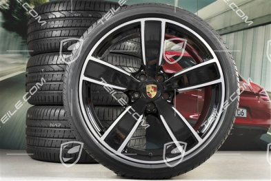 22" Cayenne Coupé Koła letnie Sport Classic, komplet, felgi 10J x 22 ET48 + 11,5J x 22 ET52 + NOWE opony letnie Pirelli 285/35 R22 + 315/30 R22, z czujnikami ciśnienia, czarny wysoki połysk