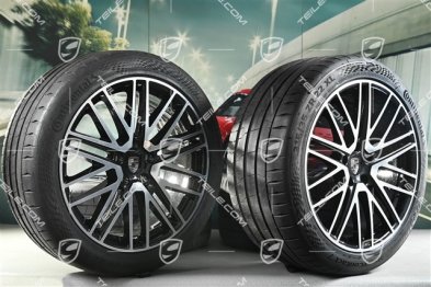 22" Koła letnie 911 Turbo Design, komplet, felgi 10J x 22 ET48 +11,5J x 22 ET61 + opony letnie Continental 285/40 R22 + 315/35 R22, czarny wysoki połysk, z nowego samochodu - około 30km, DOT/rok prod. 2025