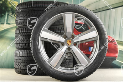 22-inch winter wheel set Cayenne Exclusive Design Sport, wheel rims 10J x 22 ET48 +11,5J x 22 ET52 + Continental winter tyres 285/40 R22 + 315/35 R22, Platin Silver