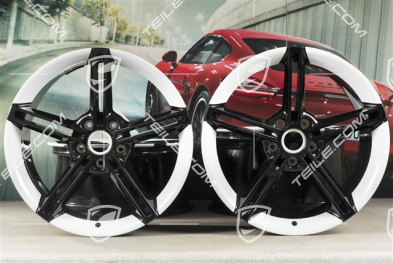 21" Komplet felg Mission E Design, 9,5J x 21 ET60 + 11,5J x 21 ET66, czarny wysoki połysk/Biały Carrera