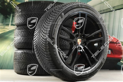 21" koła zimowe Cayenne Turbo, komplet, felgi 9,5J x 21 ET46 + 11,0J x 21 ET58 + opony zimowe Michelin 285/45 R21 + 305/40 R21, z czujnikami ciśnienia, czarny wysoki połysk