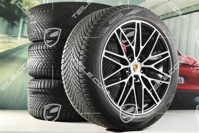 21" RS Spyder Design winter wheels, complete, rims 9.5J x 21 ET46 + 11.0J x 21 ET58 + Pirelli winter tyres 285/45 R21 + 305/40 R21, with tyre pressure monitoring system, high-gloss black, year of manufacture/DOT 2024, 6-7 mm