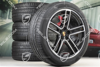 20" Turbo Sommerräder Satz, Felgen 9J x 20 ET26 + 10J x 20 ET19 + NEUE Sommerreifen 265/45 R20 + 295/40 R20, mit RDK-Sensoren, in Tiefschwarz-Metallic