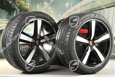 22" Sommerräder Cayenne Exclusive Design Sport, Felgen 10J x 22 ET48 +11,5J x 22 ET61 + Pirelli Sommerreifen 285/40 R22 + 315/35 R22, schwarz hochglanz