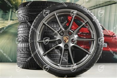 20" Komplet kół zimowych Carrera S (III), 8,5J x 20 ET51 + 11J x 20 ET70 + NOWE opony zimowe Pirelli 245/35 ZR20 + 295/30 ZR20, Platinum, bez czujników ciśnienia RDK