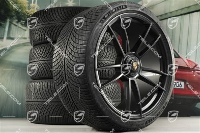 20+21-inch GTS "Turbo S" winter wheel set, central lock rims 8,5J x 20 ET50 + 11J x 21 ET66 + Michelin winter tyres 245/35 R20 + 295/30 R21, black satin matt
