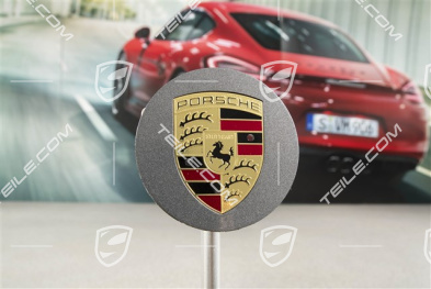Radzierdeckel, konvex, Porsche Wappen farbig, für Carrera Classic Räder, Titan