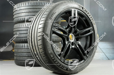20" Koła letnie Panamera Turbo, felgi 9,5J x 20 ET71 + 11,5J x 20 ET68 + NOWE opony letnie Michelin 275/40 ZR20 + 315/35 ZR20, z czujnikami ciśnienia, czarny wysoki połysk