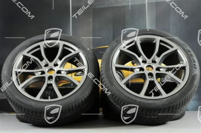 21" koła letnie Cayenne Exclusive Design, komplet, felgi 9,5J x 21 ET46 + 11,0J x 21 ET58 + opony letnie Pirelli P Zero 285/40 R21 + 315/35 R21, z czujnikami ciśnienia, Platinum półmat satyna