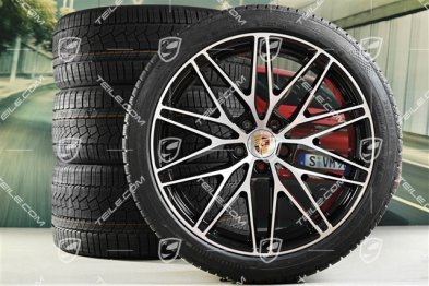 22" Macan RS Spyder Design Winterräder Satz, Felgen 9J x 22 ET29 + 11J x 22 ET47 + NEUE Continental Winterreifen 255/40 R22 + 295/35 R22, in Schwarz Hochglanz
