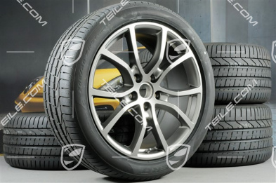 21" koła letnie Cayenne Exclusive Design, komplet, felgi 9,5J x 21 ET46 + 11,0J x 21 ET58 + opony letnie Pirelli P Zero 285/40 R21 + 315/35 R21, z czujnikami ciśnienia, Platinum półmat satyna