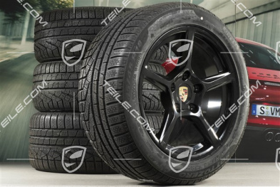 18" Boxster Winterräder Satz, Felgen 8J x 18 ET57 + 9,5J x 18 ET49 + NEUE Pirelli Sottozero II Winterreifen 235/45 R18 + 265/45 R18, schwarz hochglanz
