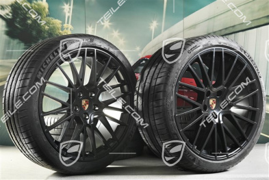 22" koła letnie Cayenne Coupé RS Spyder, komplet, felgi 10J x 22 ET48 + 11,5J x 22 ET52 + opony letnie Michelin 285/35 R22 + 315/30 R22, z czujnikami ciśnienia, czarny satynowy półmat