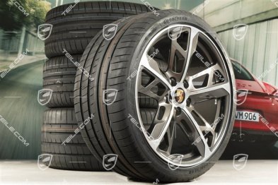 21" koła letnie Cross Turismo Design, komplet, felgi 9,5J x 21 ET60 + 11,5J x 21 ET66 + NOWE opony letnie Goodyear 265/35 R21 + 305/30 R21, Tytanowa popiel