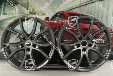 21-inch wheel rim set Cayenne Exclusive Design, 11J x 21 ET49 + 9,5J x 21 ET46, for Cayenne Coupé, Platinum satin matt